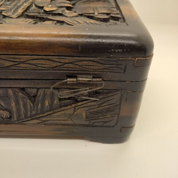 Antique Camphor Wood Intricately Hand Carved Box Jewelry Trinket Early 1900's - Picture 9 of 16